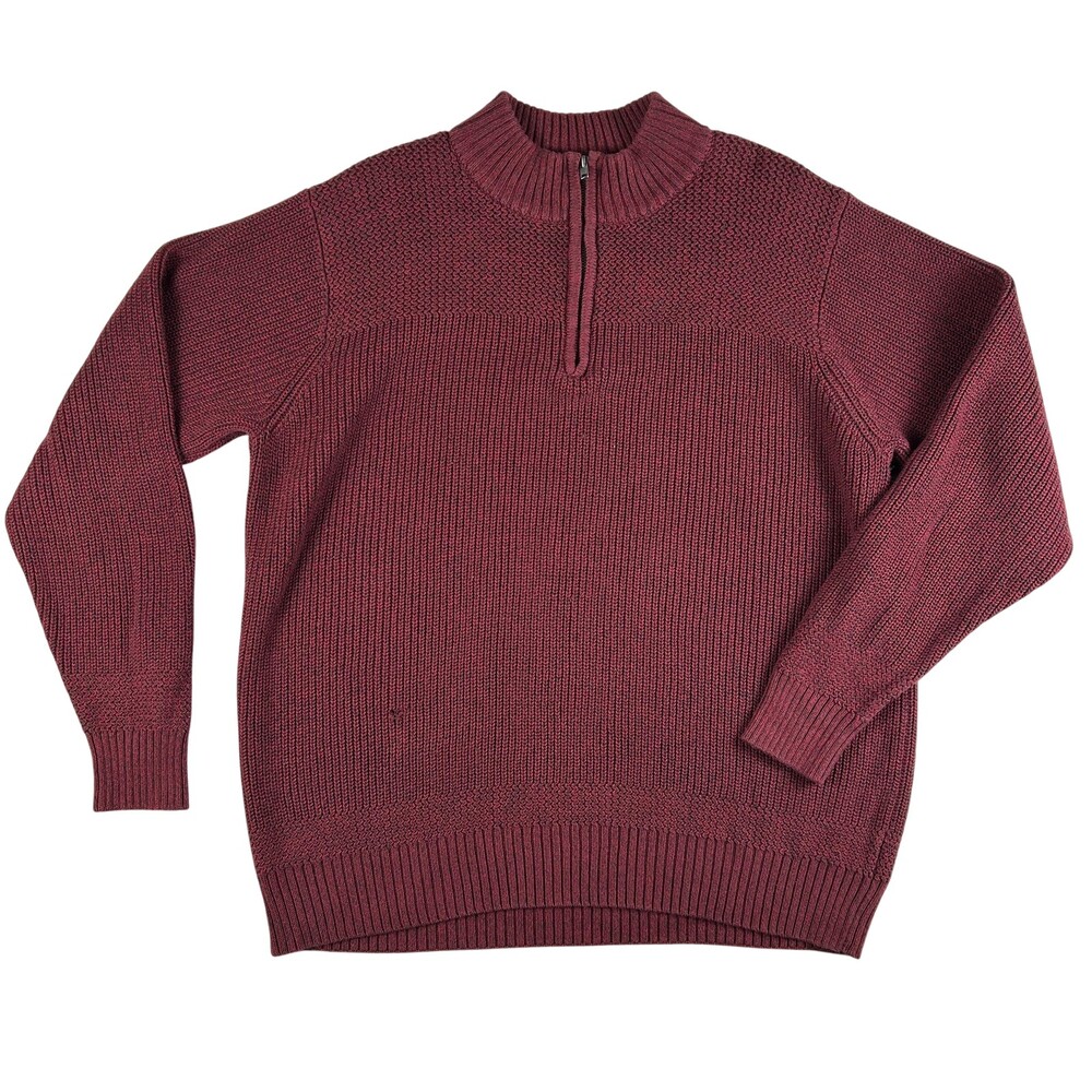 RedHead Sweater Mens XL Red Marled Quarter Zip Mock Neck Knit Pullover Casual